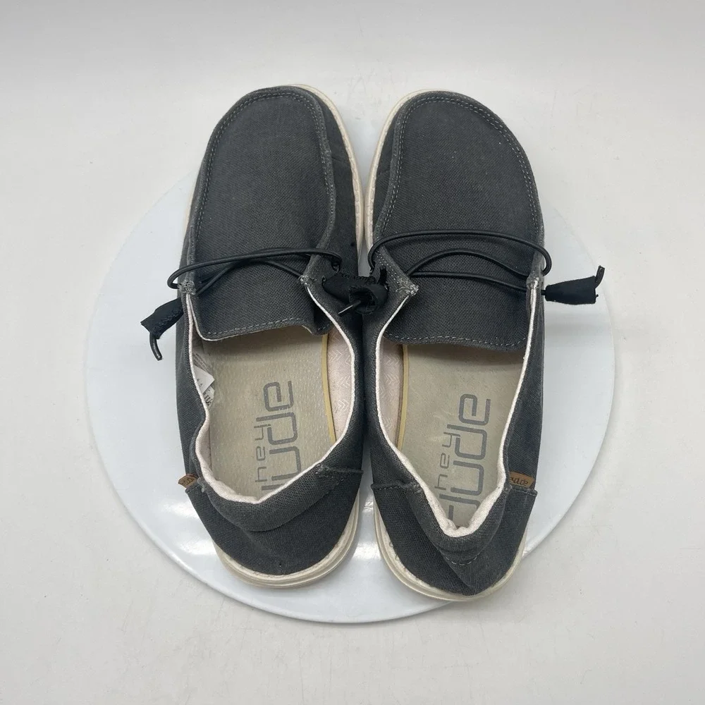 Hey Dude Shoes Womens 10 Wendy Chambray Gray Canvas Walking Casual Slip Ons‎